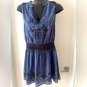 Free People Blue Embroidered Sleeveless Tiered Dress